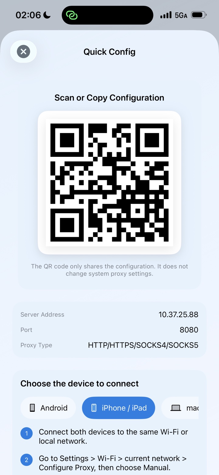 MonoProxy quick configuration screen